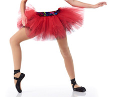 Child XL Tutu Skirt ONLY Red Over Black Tulle on Mosaic Colored Spandex Band