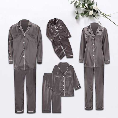 Satin Silk Button Down Pajamas PJ's Sets Two Piece Family Matching Sleepwear