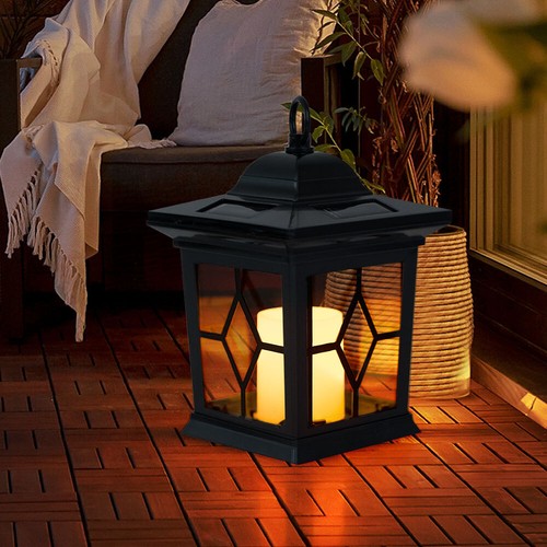 Steckleuchte Solarleuchte Außenlampe LED Kerze Laterne Stahl schwarz 2er Set - Bild 3 von 10
