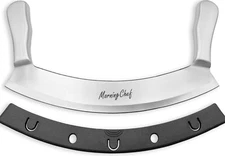 12 inch Stainless Steel Mezzaluna Knife | Pizza Cutter Chopper Dicer Mincer