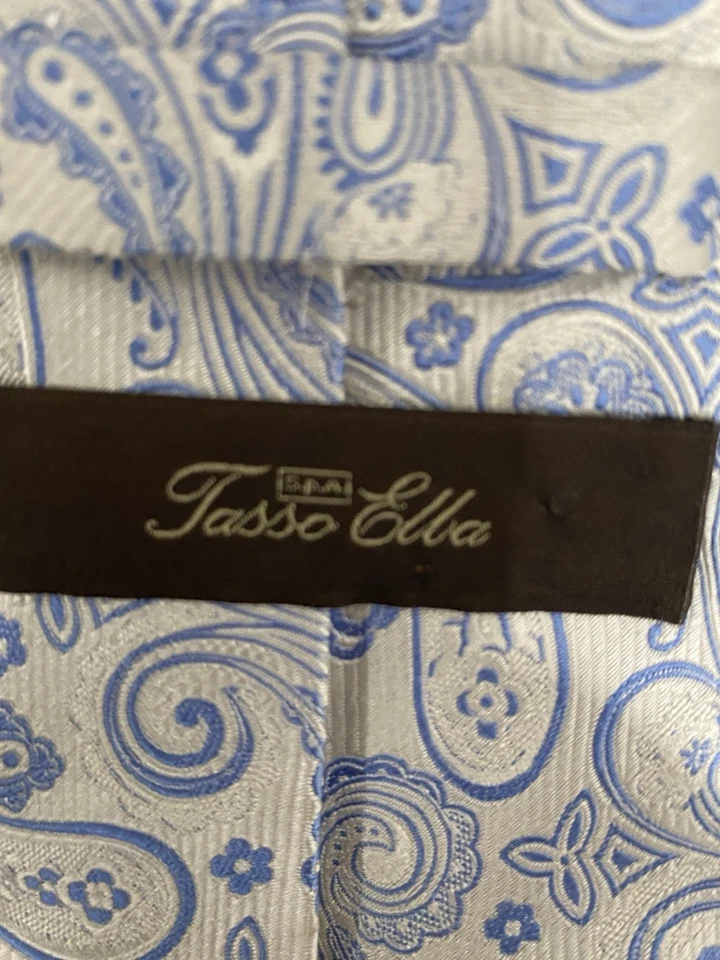 Галстук мужской Tasso Elba 100% шелк белый и синий пейсли 58,5 дюйма - Изображение 4 из 4