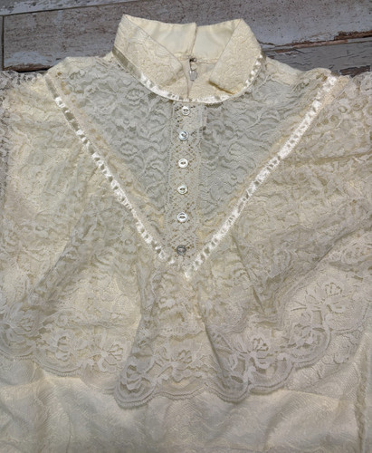 Vintage 70s Cream Prairie Dress Victorian Peasant Cottage Lace Boho Wedding Gown, $95 - Photo 19