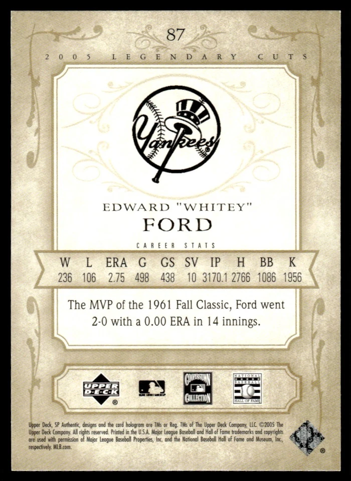 2005 SP Legendary Cuts Whitey Ford New York Yankees #87 - Image 2 of 2