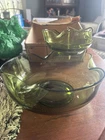 Vintage Anchor Hocking Bowl Set Chip and Dip Avocado Green Crimped Glass
