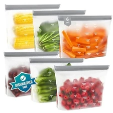  Reusable Bags Dishwasher Safe, BPA Free Reusable Freezer Bags Grey (6 Gallon)