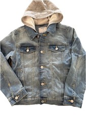 Boys Denim Jacket Hood Old Navy Hooded Youth Large 10-12 Pockets Button Up