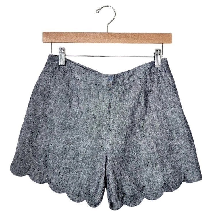 BODEN Miranda Scalloped Linen Shorts Blue Summer Coastal Size 4