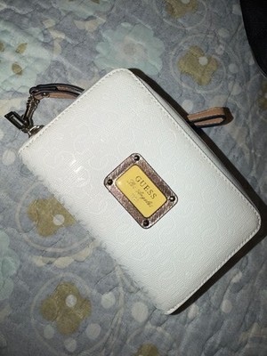 Guess Los Angeles 1981 White Embossed Logo Zip-Around Wallet with Wristlet