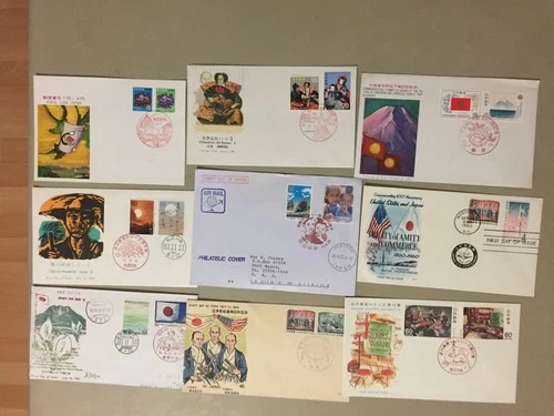 Nine Japan fdc with two stamps