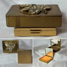 Vtg Unbranded Compacts Two Mirrored Gold Tone Powder Boxes