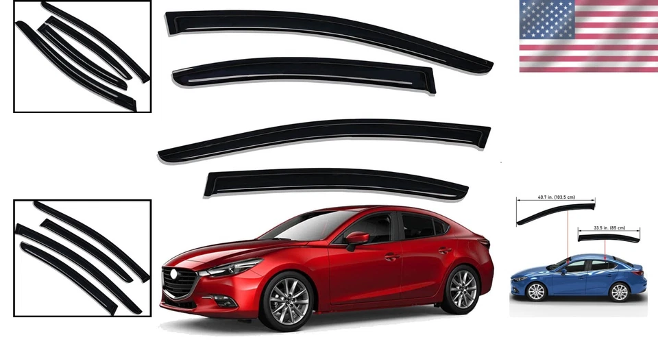 UV Protection Auto Vent Window Visors for 2014-2018 Mazda 3 Sedan & Hatchback Foto 2 de 4