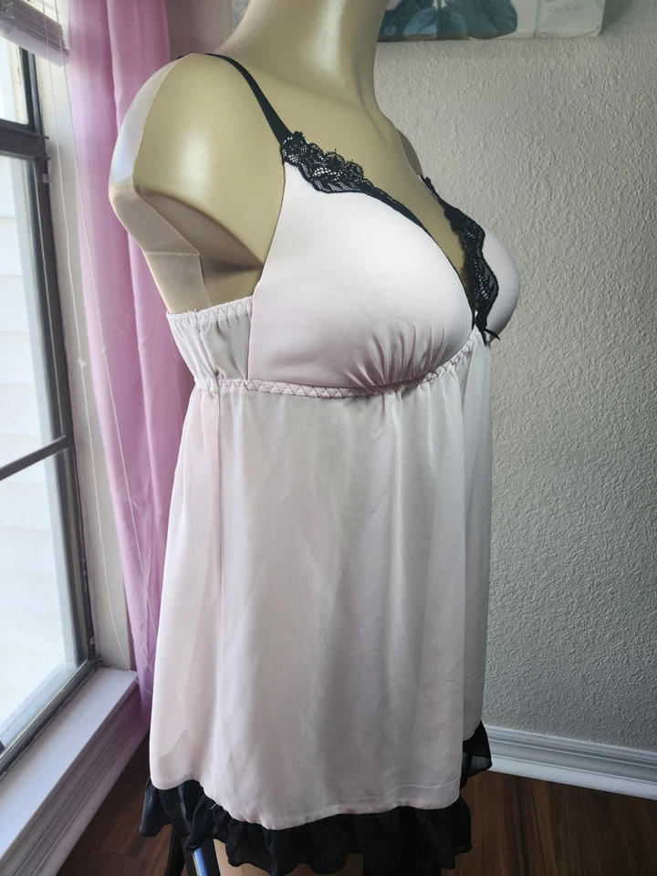 Apt 9 Pink With Black lace Trim Romanric Negligee Chemise  Large - Image 3 of 4