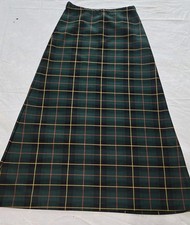 Vintage 70s Russ Togs Plaid Knit Maxi Skirt Green Tartan A-Line, Union Made