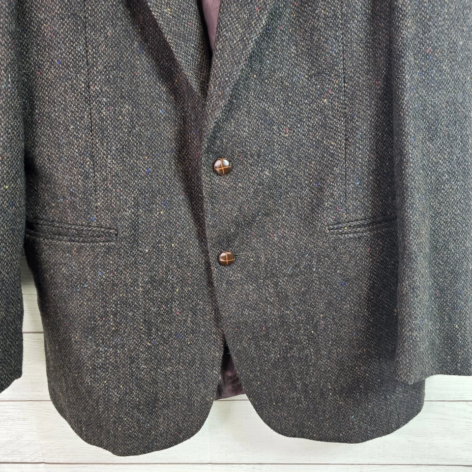 Chaqueta Blazer Vintage Boston Traders Para Hombres Talla 42L Marrón Tweed Codo Parches Lana Foto 3 de 4