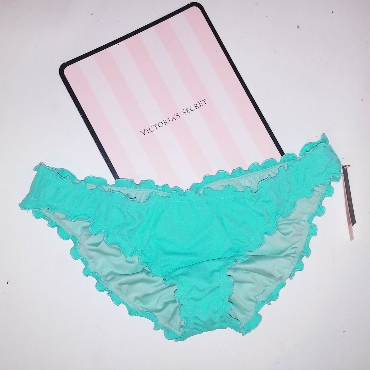 Victoria Secret Swim Bikini Bottom Aqua Ruffle Cheeky Scrunch Butt