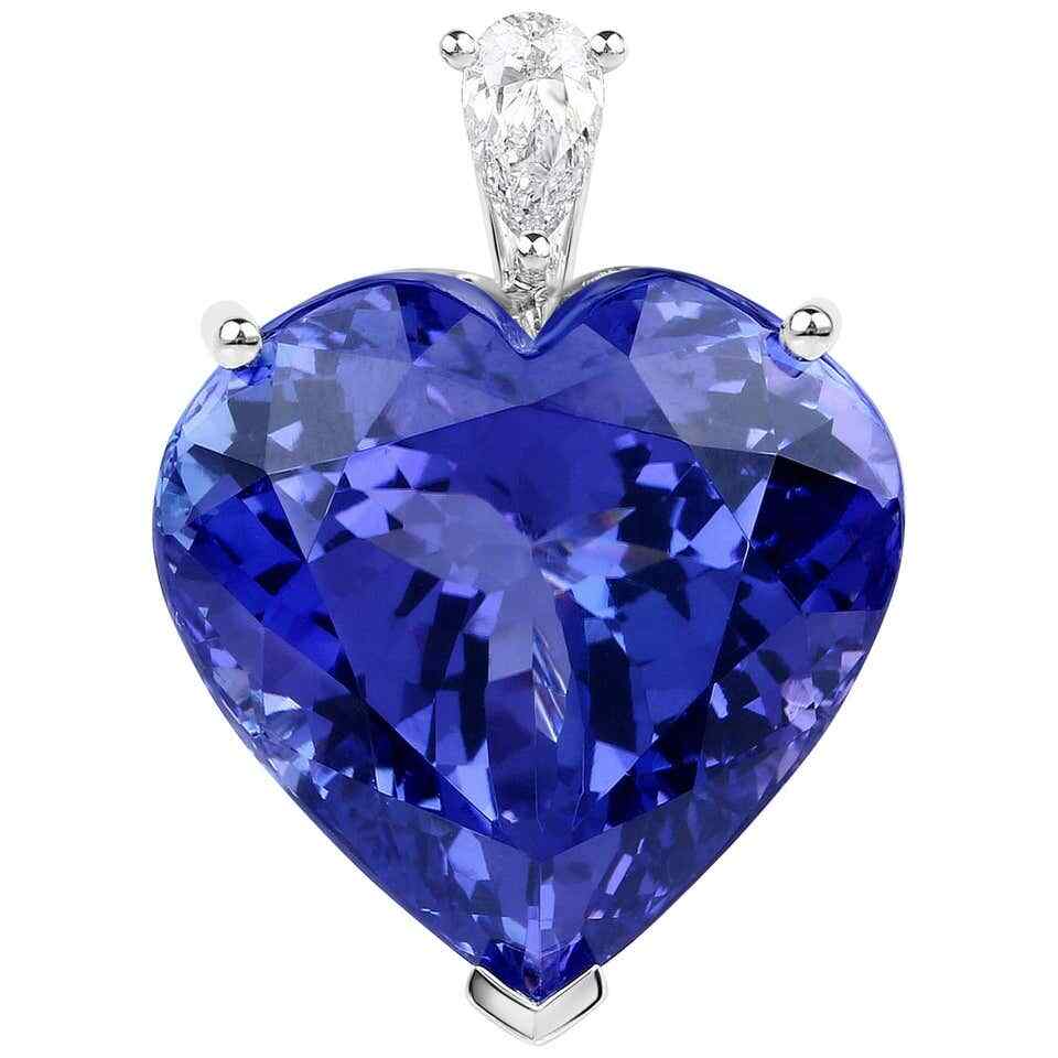 Heart-Shape Tanzanite & White CZ 35.30 CT Gorgeous Women's