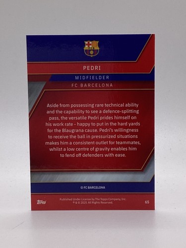 TOPPS BARCELONA CROMO 2022/23 PARALELO PEDRI #065 BLANCO Y NEGRO - Imagen 2 de 2