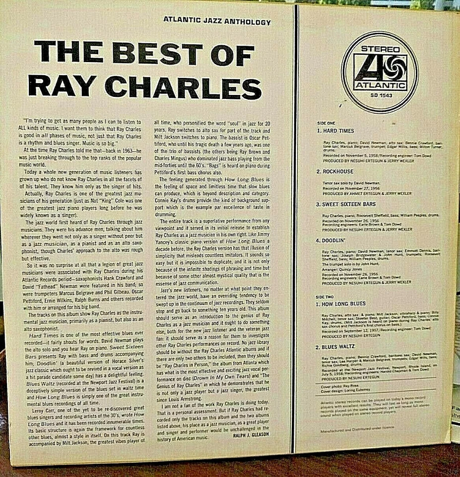 Ray Charles. The Best of Ray Charles. (Atlantic, 1970) Vinyl - Image 2 of 4