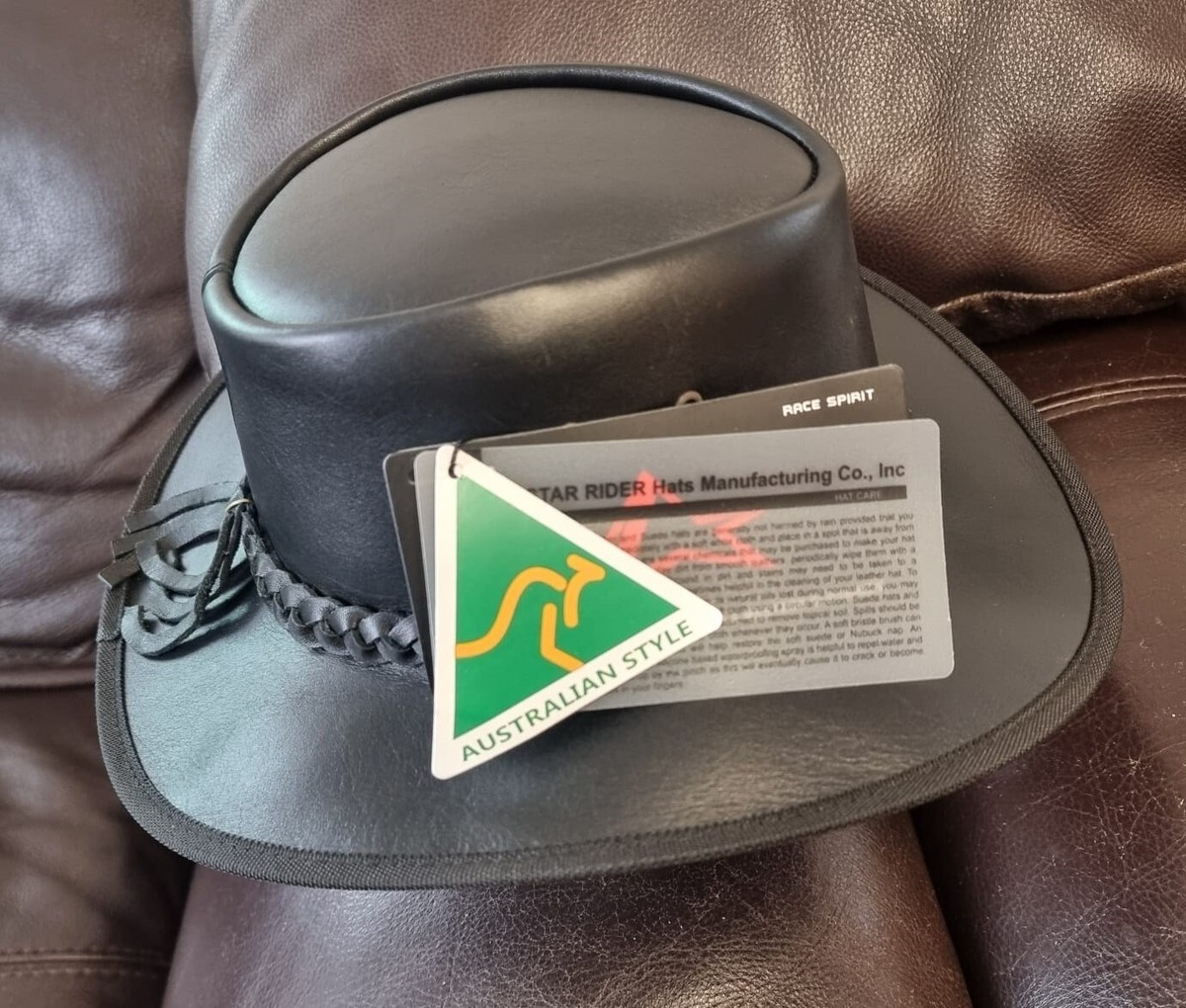 Leather Cowboy Hat El Dorado Hat Bromley Brown Leather Aussie Hat Bikers  Hat