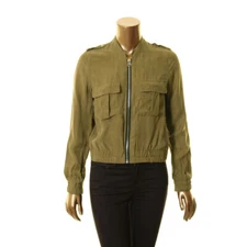 VIGOSS NEW Women's Dark Olive Full Zip Cupro Bomber Jacket Top XS TEDO