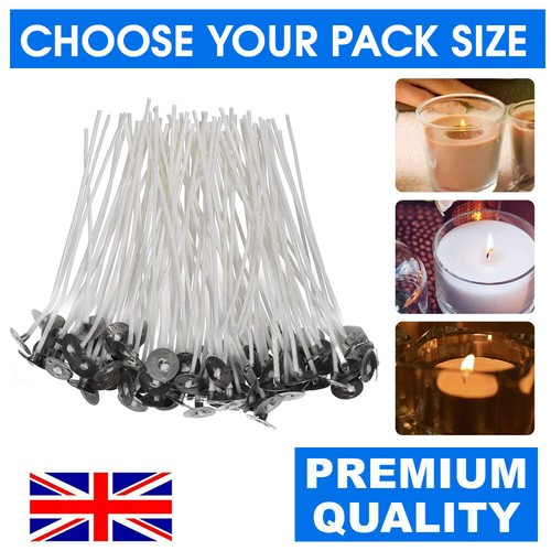 HIGH QUALITY PRE WAXED CANDLE WICKS WITH SUSTAINERS LONG TABBED 150mm