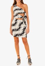 NWT! Farm Rio Copacabana Black White One-Shoulder Cut Out Mini Dress $165 SZ: XL