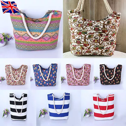 Canvas Summer Beach Tote Shoulder Shopping Travel Bag for Women Girls
