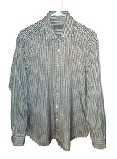 Canali Shirt Mens 17 43 White Red Black Gray Plaid Cotton Button Up Italy Luxury