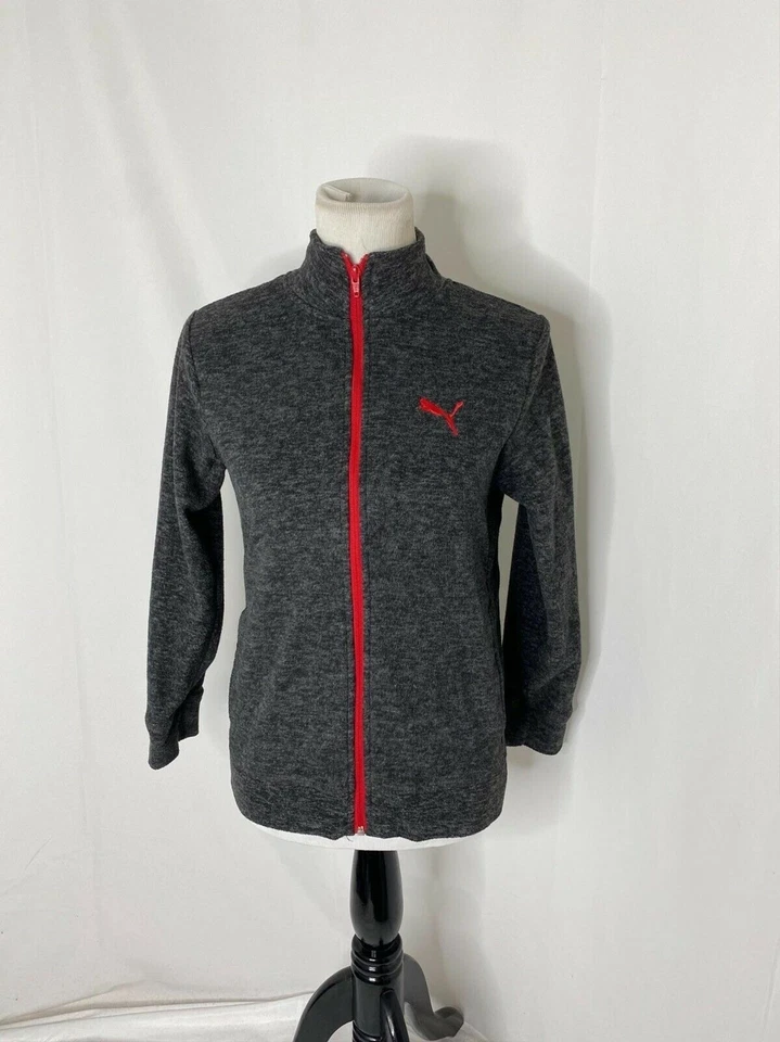 Girl's Large Jacket Puma Grey Fleece Full Zip Long Sleeve High Neck - Image 2 of 4
