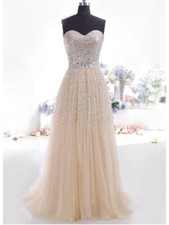 Champagne Sequined Crystal Bridal Prom Formal Party Dress, Size 4 SE24521