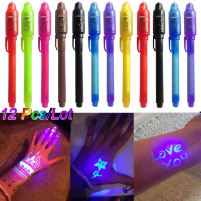 Invisible Ink Art Pen Upgraded Spy Pen Prank Gag Fun with UV Light Magic 12 Pack