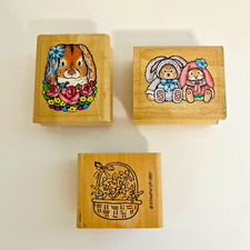 Rubber Stamps Wood Mounted Bunny Rabbits Easter Spring Vintage