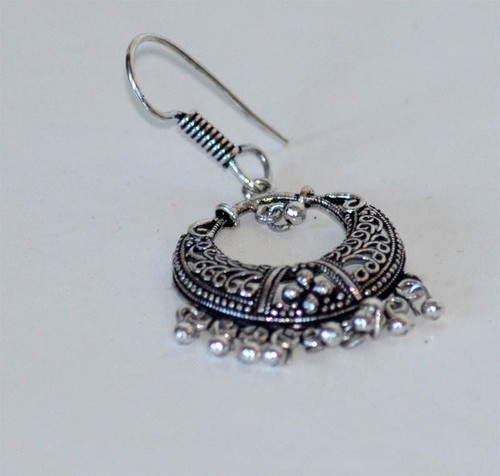 Silver Metal Round Hoop Dangle Earrings hook backings Handmade Jewelry India - Picture 2 of 4