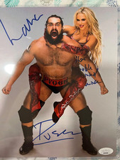 RUSEV/MIRO AND LANA DUAL SIGNED AND INSCRIBED 8X10 WRESTLING PHOTO WITH JSA COA