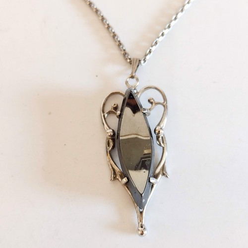 Vtg Whiting & Davis Marquis Shaped Shiny Black Gray Pendant Necklace Earring Set - Picture 2 of 12