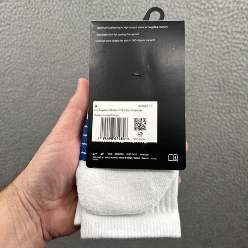 Nike Socks Boys Small Elite Basketball Dri Fit Crew Sock White Blue Youth 3 4 5 - Picture 4 of 9