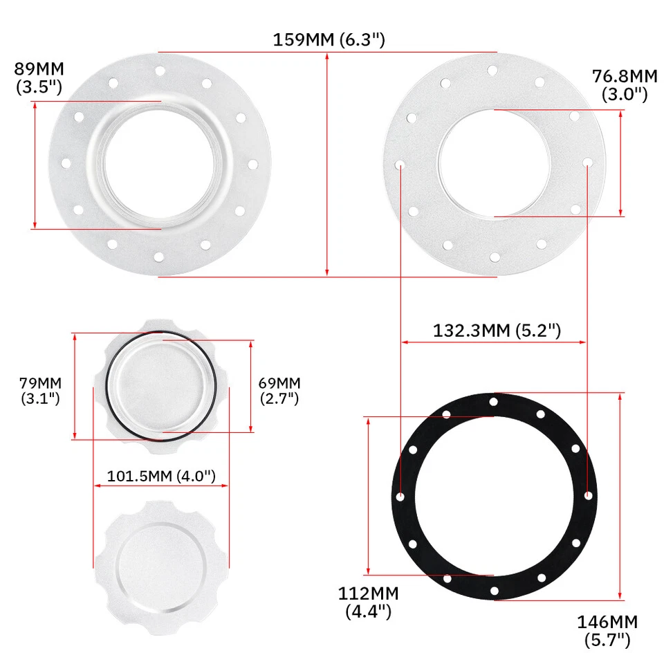 Tapa de gas de pila de combustible de fácil llenado de aluminio Billet con tapón de celda de 12 orificios reemplazar 160 mm Foto 2 de 4