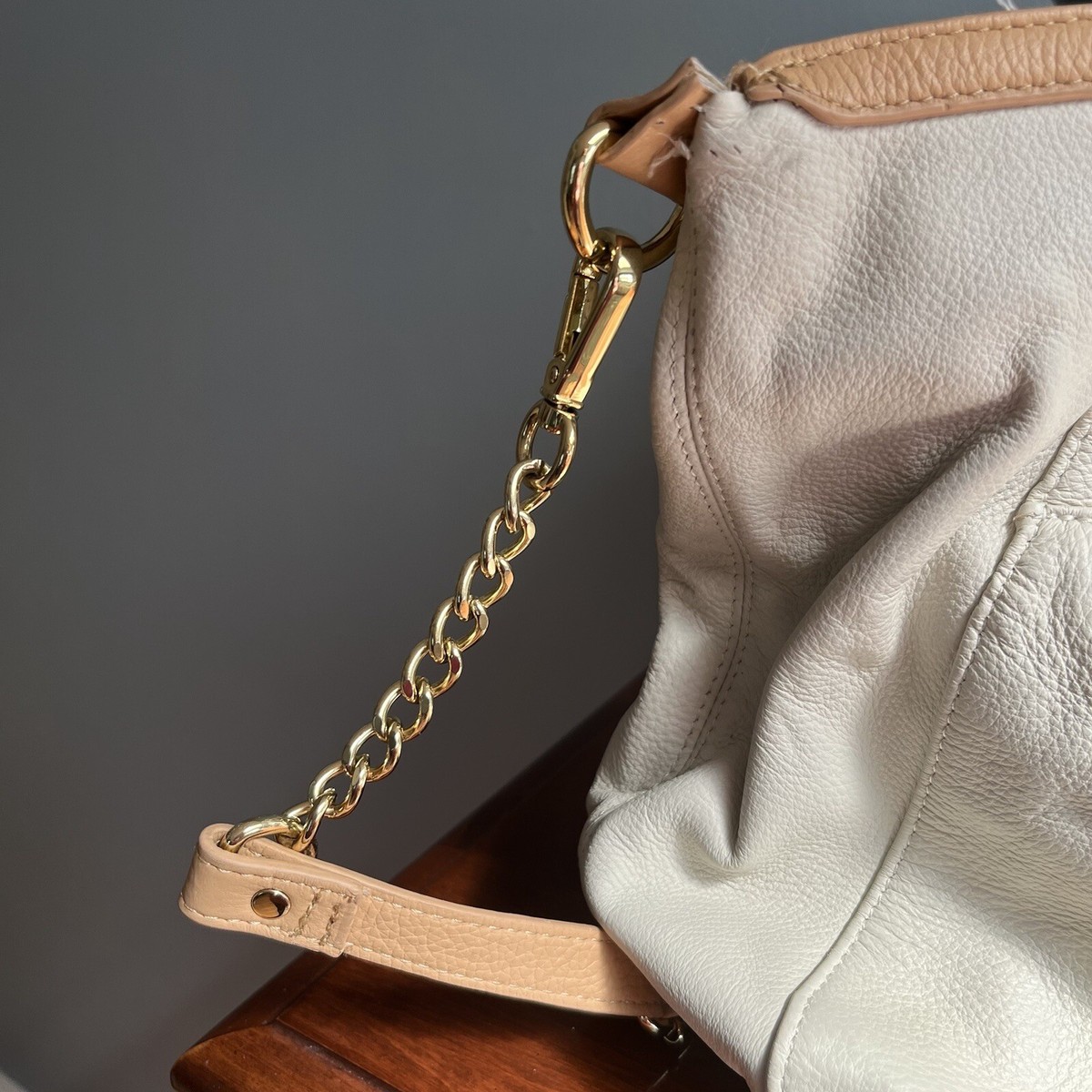 Emma Fox Leather Satchel Handbag in Light Metallic Beige Emma Fox Leather Exterior Beige Bags & Handbags for Women  main image 4