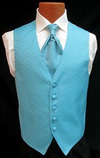 Mens Med Long Turquoise Aqua Spectrum Fullback Tuxedo Vest  Tie M