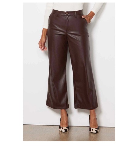 Kut From The Kloth Aubrielle Wide Leg Vegan Faux Leather Trouser Pant Brown Sz 8