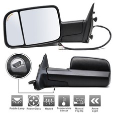 Towing Mirrors For 2019-2023 Ram 1500 Classic Power Heated Arrow Lamp Black Pair