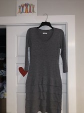 Calvin Klein Medium? Gray Knit Sweater Dress Tiered Layers Ruffle Measurements