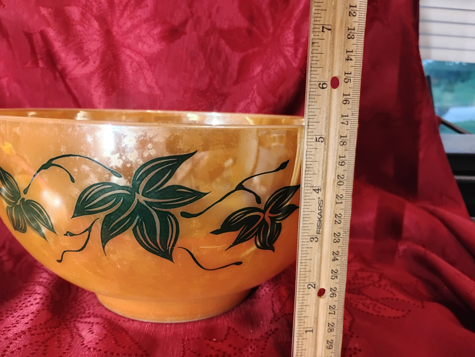 Fire King Anchor Hocking Peach Lustre Ivy Punch Bowl Set With 8 Cups  With Stand