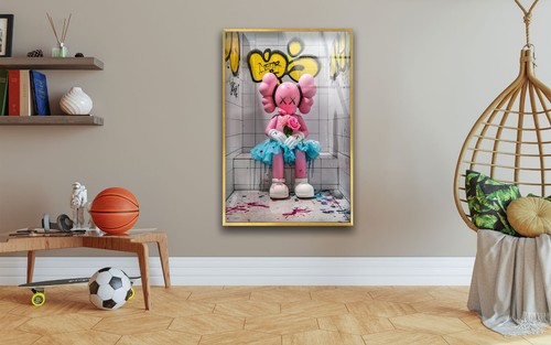 Kaws Pink Glass Wall Art - Picture 2 of 9