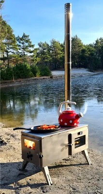 ECOFOXX Gartenkamin Outdoor-Küchenherd Edelstahl "Kurt" - Holzbackofen, Grill, Zeltofen