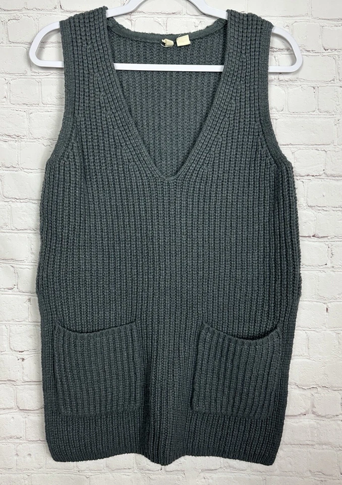 Suéter Moth x Anthropologie Gris Lana Alpaca Sin Mangas Túnica Gruesa Tejido Talla M