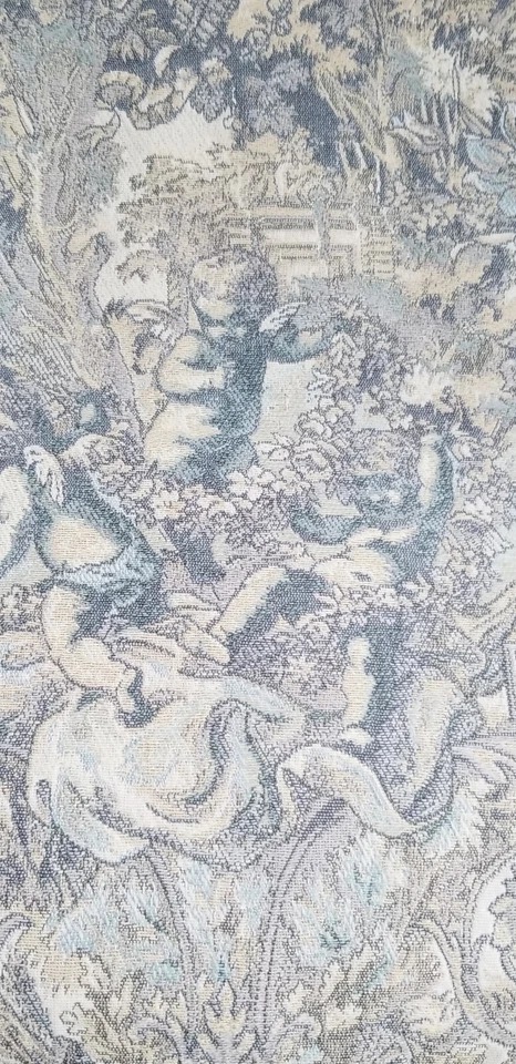 Silla Ala Francesa Estilo Luis XV Vintage Azul Claro y Beige con Detalle Tallado Foto 3 de 4