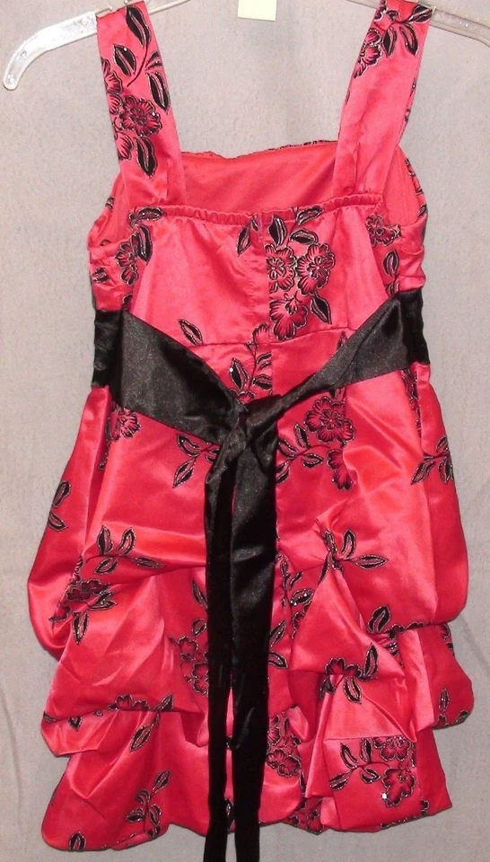 Vestido Elegante My Michelle Nuevo con Etiquetas Talla 12/14 Rojo y Negro Floral Estilo Recogida Burbuja  Foto 3 de 4