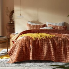 LEAONME Velvet Quilt King Size-98''x106'', Lightweight Burnt Orange Velvet Co...