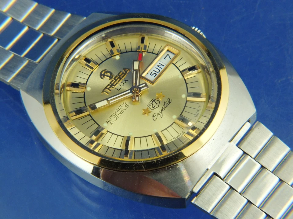 Tressa Lux кристалл автоматические часы винтажный ретро швейцарский 1970-х новый из старых запасов Cal AS 5206 - Изображение 2 из 4
